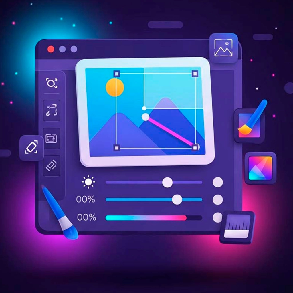 Floating image left representing our browser-based editor features